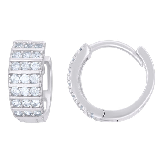 Sterling Silver Or Yellow-Tone Womens Cubic-Zirconia Triple Row Endless Hoop Earrings