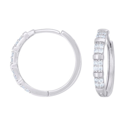 Sterling Silver Or Yellow-Tone Womens Cubic-Zirconia Double Row Endless Hoop Earrings