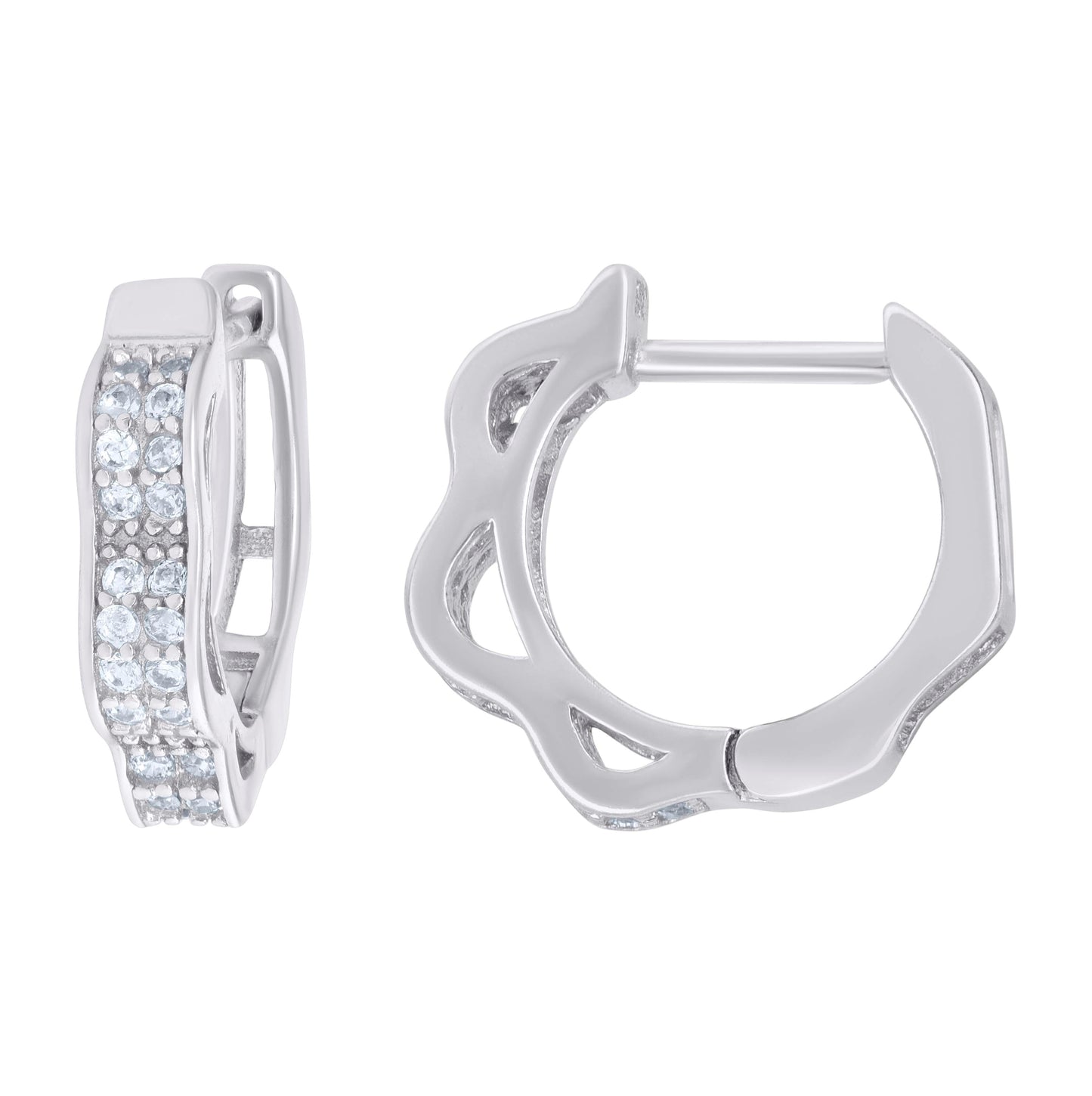 Sterling Silver Or Yellow-Tone Womens Cubic-Zirconia Double Row Fashion Endless Hoop Earrings