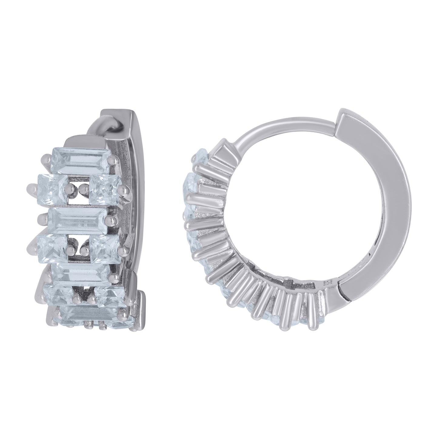 Sterling Silver Womens Baguette Round Cubic-Zirconia Fashion Endless Hoop Earrings