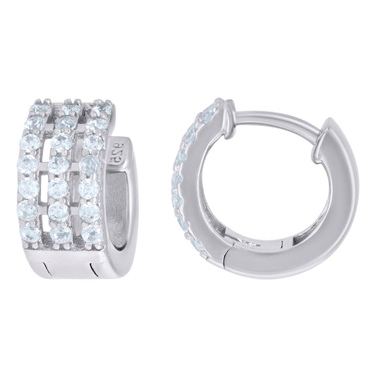 Sterling Silver Womens Cubic-Zirconia Triple Row Endless Hoop Earrings