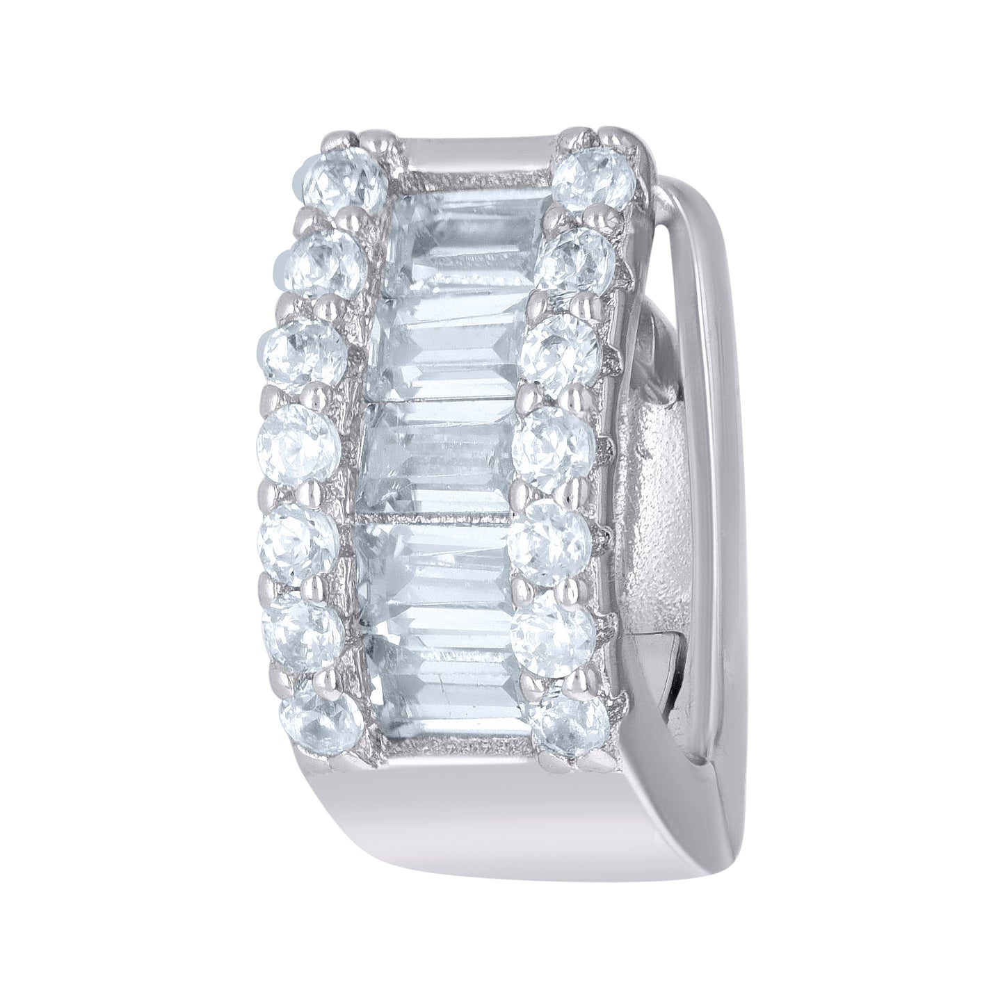 Sterling Silver Womens Baguette Round Cubic-Zirconia Fashion Hoop Earrings