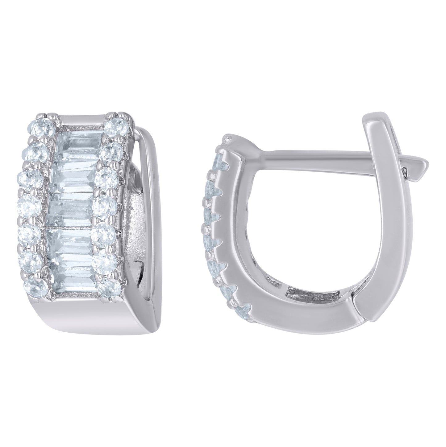 Sterling Silver Womens Baguette Round Cubic-Zirconia Fashion Hoop Earrings