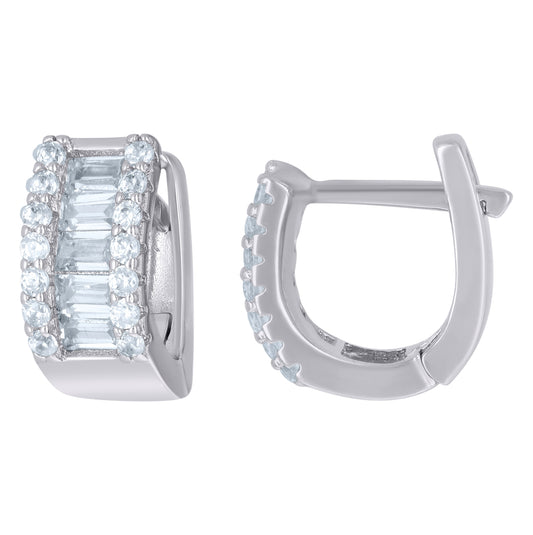 Sterling Silver Womens Baguette Round Cubic-Zirconia Fashion Hoop Earrings