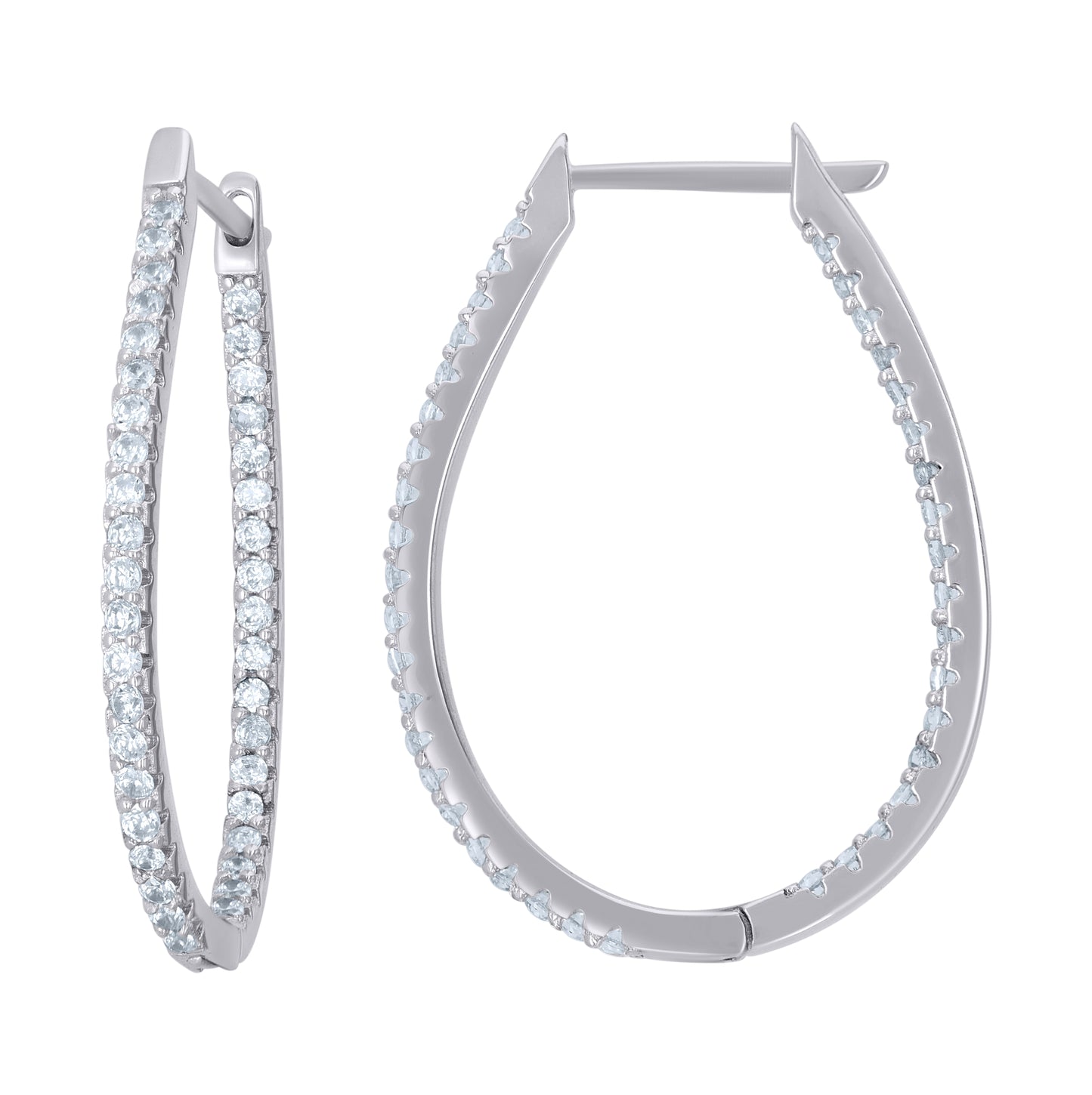 Sterling Silver Womens Cubic-Zirconia Single Row Hoop Earrings