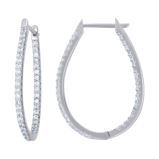 Sterling Silver Womens Cubic-Zirconia Single Row Hoop Earrings