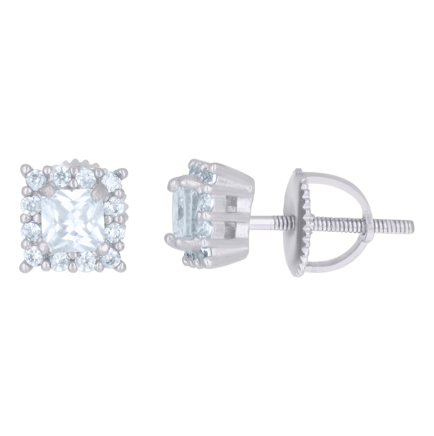 Sterling Silver Or Yellow-Tone Womens Princess-Cut Round Cubic-Zirconia Square Fashion Stud Earrings