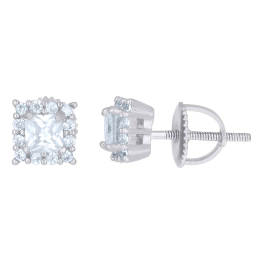 Sterling Silver Or Yellow-Tone Womens Princess-Cut Round Cubic-Zirconia Square Fashion Stud Earrings
