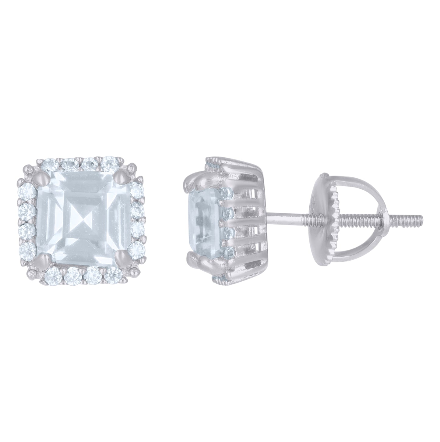 Sterling Silver Womens Cushion-Cut Round Cubic-Zirconia Square Fashion Stud Earrings