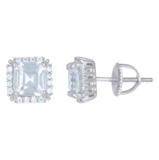 Sterling Silver Womens Cushion-Cut Round Cubic-Zirconia Square Fashion Stud Earrings