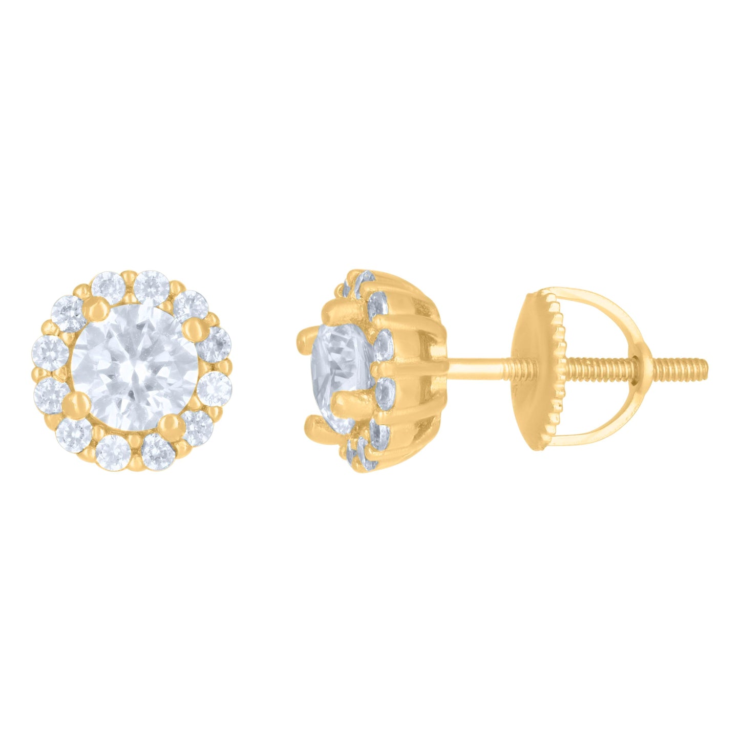Sterling Silver Or Yellow-Tone Womens Cubic-Zirconia Round Fashion Stud Earrings
