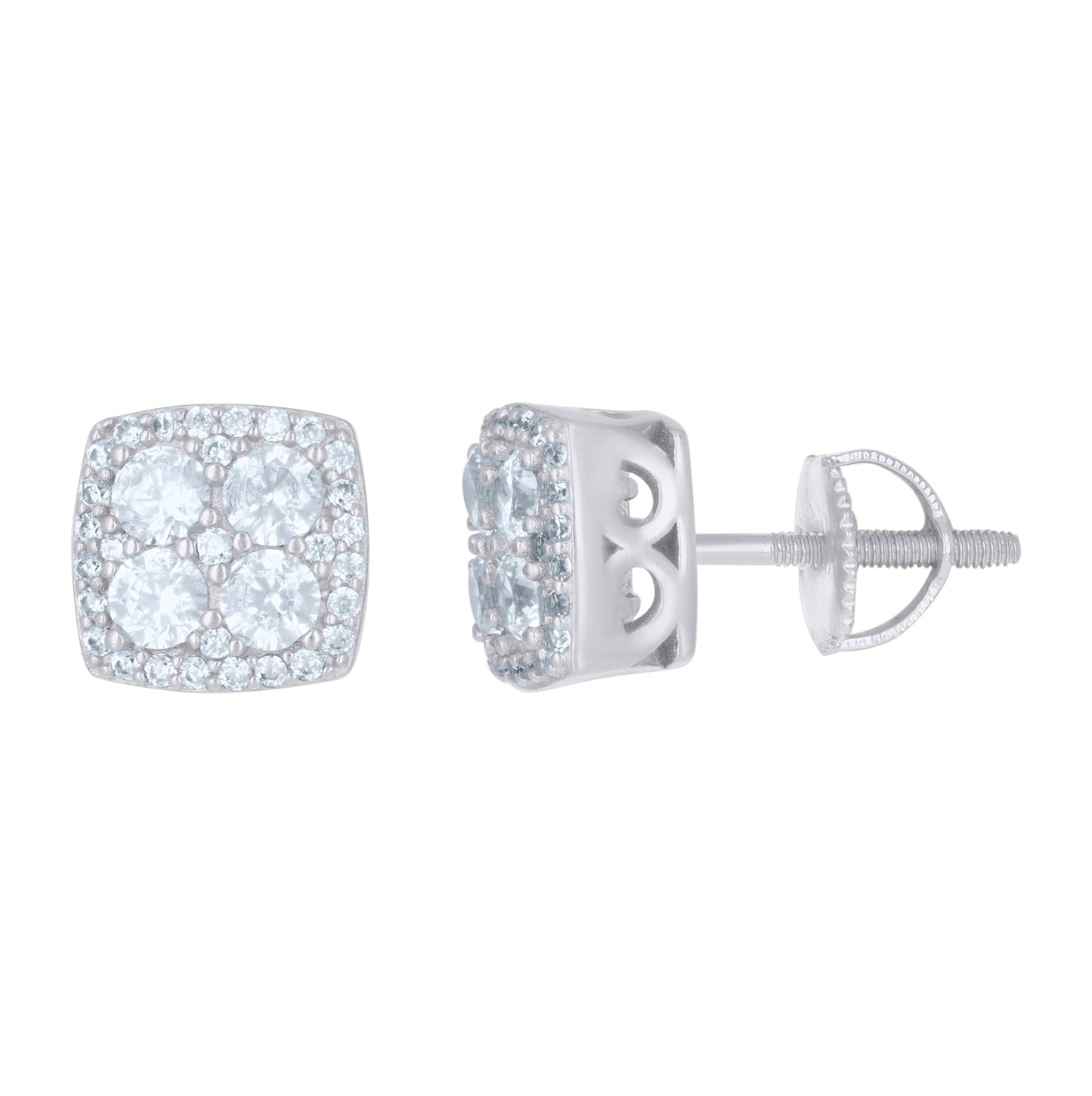 Sterling Silver Or Yellow-Tone Mens Cubic-Zirconia Square Stud Earrings