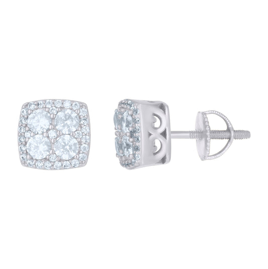 Sterling Silver Or Yellow-Tone Mens Cubic-Zirconia Square Stud Earrings
