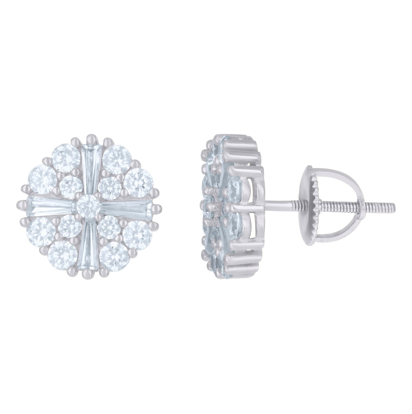 Sterling Silver Or Yellow-Tone Mens Baguette Round Cubic-Zirconia Fashion Stud Earrings