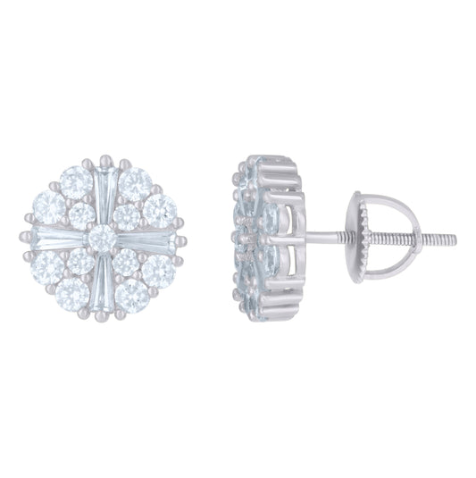 Sterling Silver Or Yellow-Tone Mens Baguette Round Cubic-Zirconia Fashion Stud Earrings