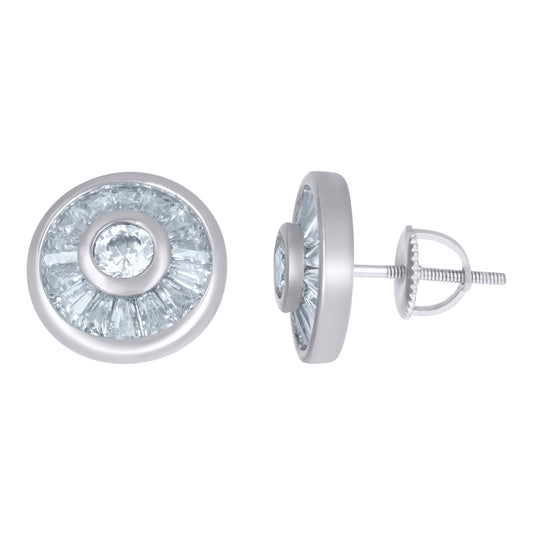 Sterling Silver Or Yellow-Tone Womens Baguette Round Cubic-Zirconia Round Fashion Stud Earrings