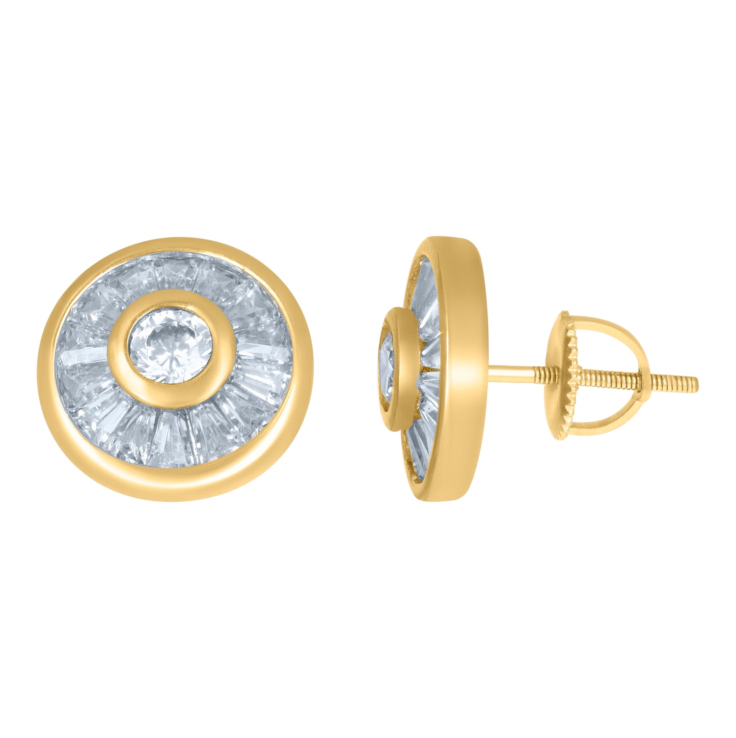 Sterling Silver Or Yellow-Tone Womens Baguette Round Cubic-Zirconia Round Fashion Stud Earrings