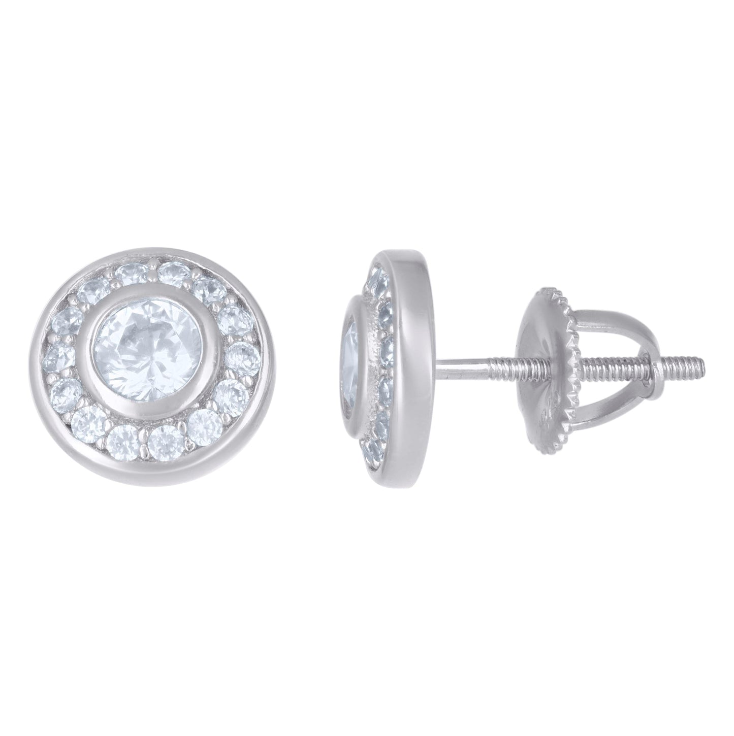 Sterling Silver Or Yellow-Tone Womens Cubic-Zirconia Round Fashion Stud Earrings