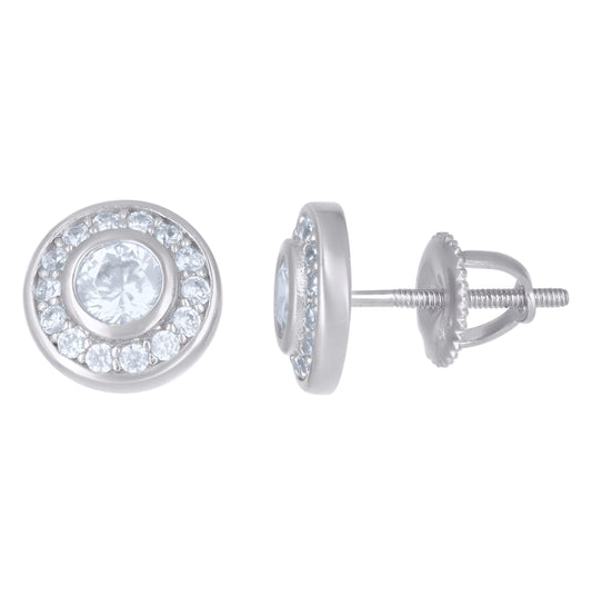 Sterling Silver Or Yellow-Tone Womens Cubic-Zirconia Round Fashion Stud Earrings