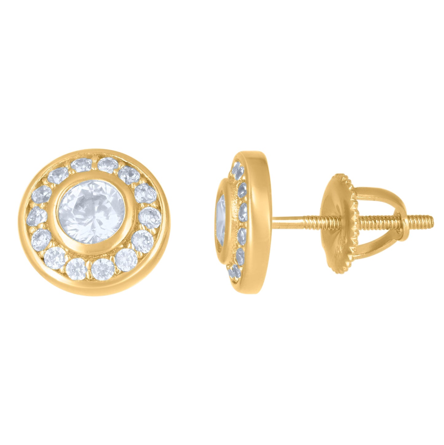 Sterling Silver Or Yellow-Tone Womens Cubic-Zirconia Round Fashion Stud Earrings