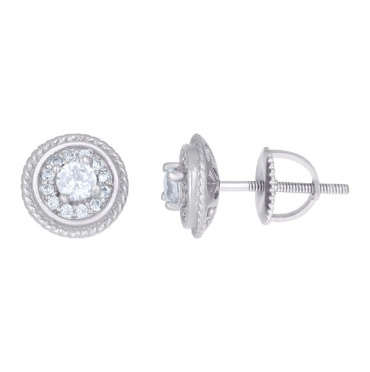 Sterling Silver Or Yellow-Tone Womens Cubic-Zirconia Round Fashion Stud Earrings