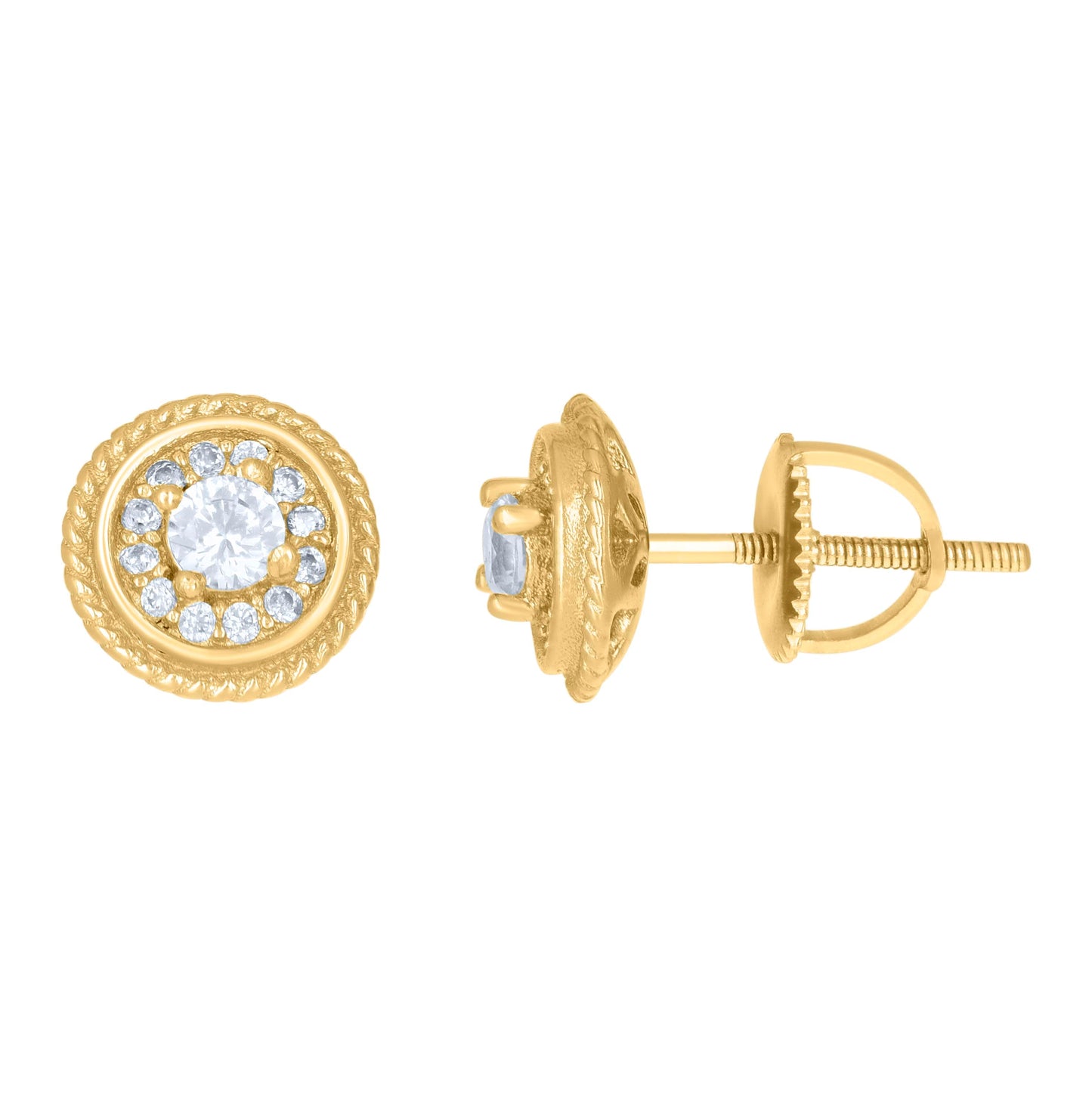 Sterling Silver Or Yellow-Tone Womens Cubic-Zirconia Round Fashion Stud Earrings