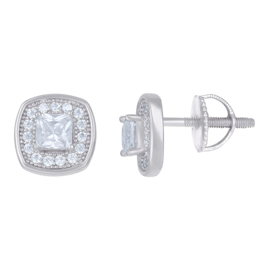 Sterling Silver Or Yellow-Tone Mens Princess-Cut Round Cubic-Zirconia Square Stud Earrings