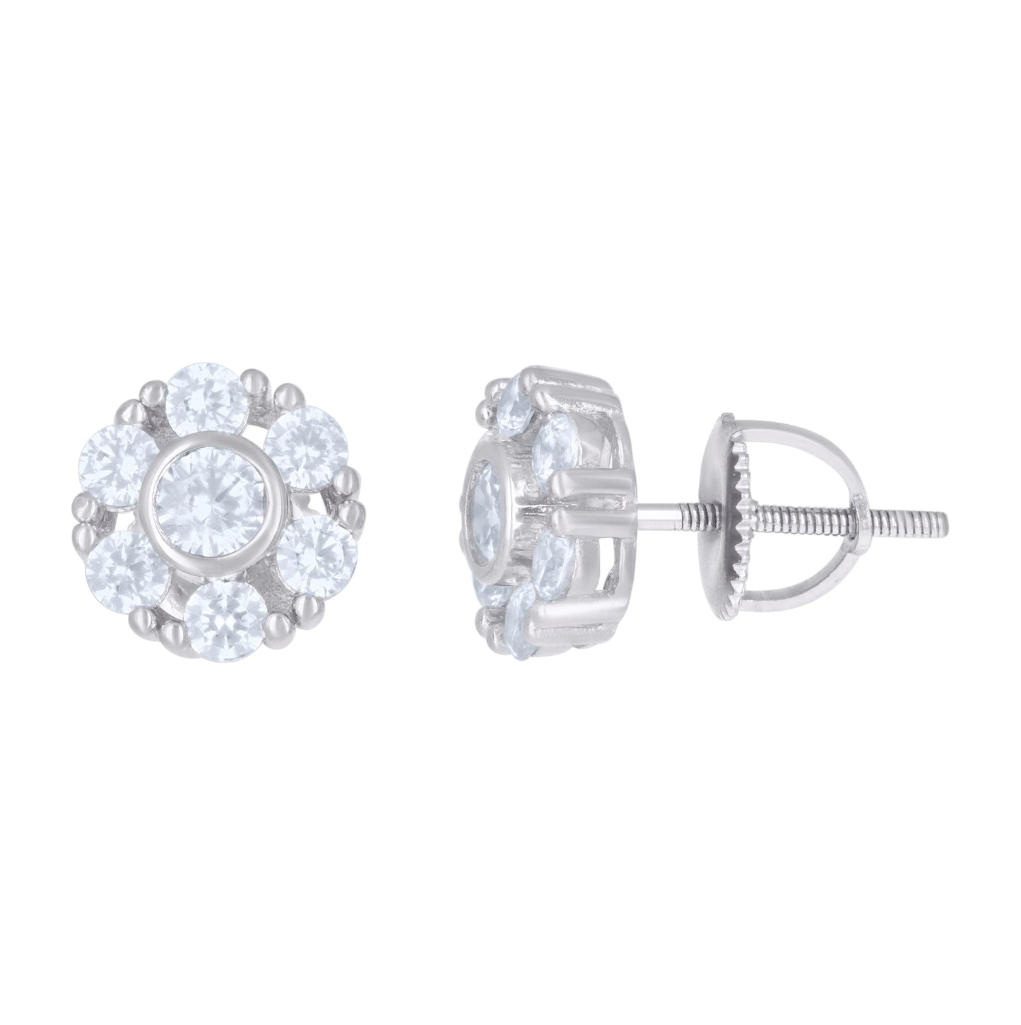 Sterling Silver Or Yellow-Tone Womens Cubic-Zirconia Flower Fashion Stud Earrings