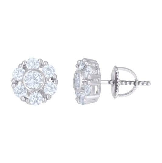 Sterling Silver Or Yellow-Tone Womens Cubic-Zirconia Flower Fashion Stud Earrings