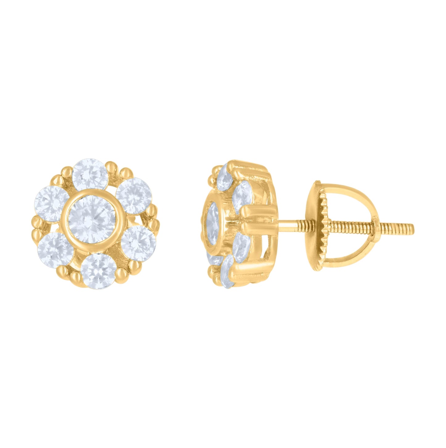 Sterling Silver Or Yellow-Tone Womens Cubic-Zirconia Flower Fashion Stud Earrings