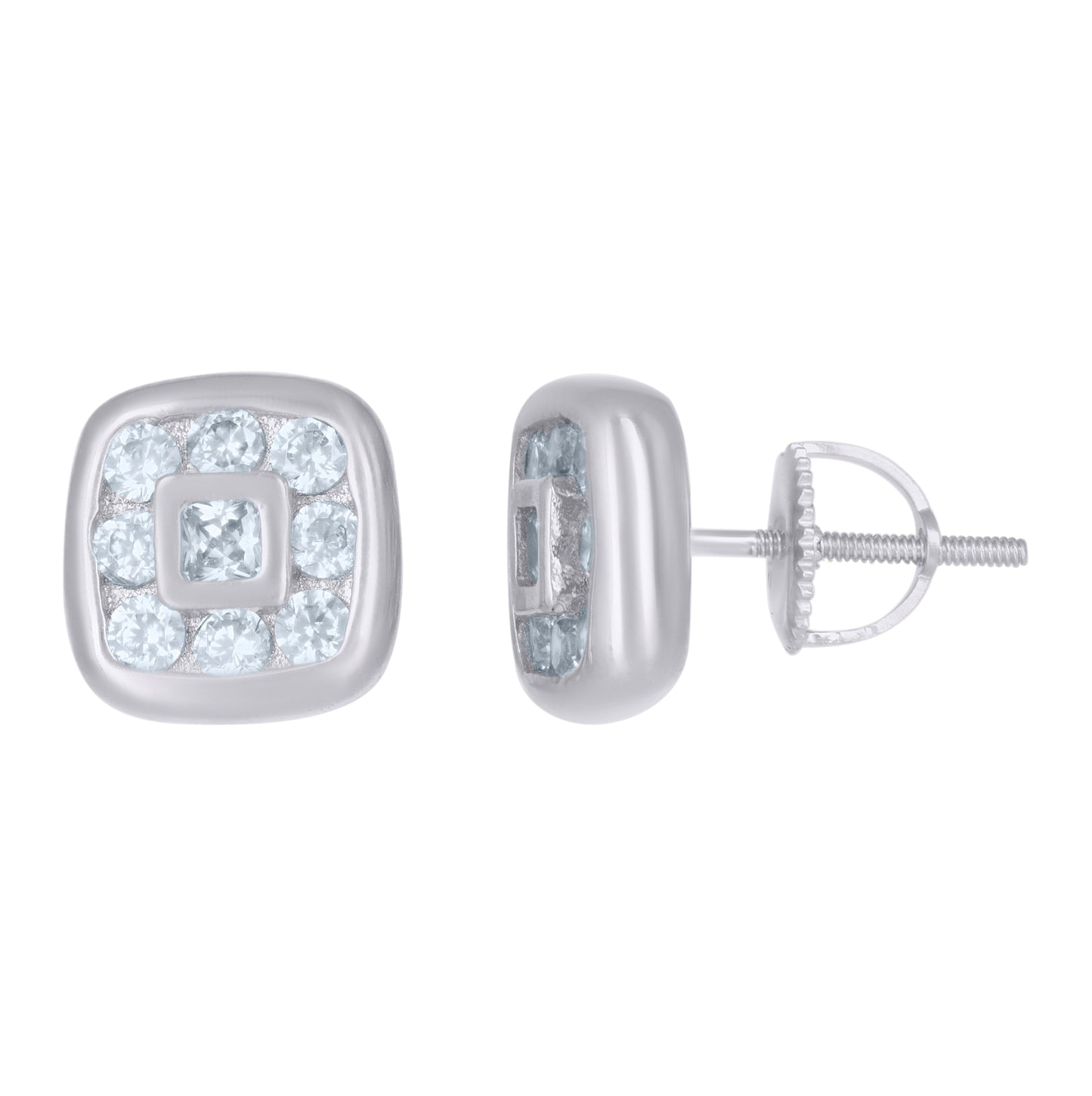 Sterling Silver Or Yellow-Tone Mens Princess-Cut Round Cubic-Zirconia Square Stud Earrings
