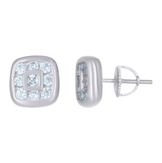 Sterling Silver Or Yellow-Tone Mens Princess-Cut Round Cubic-Zirconia Square Stud Earrings