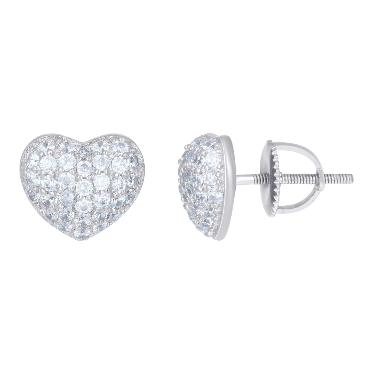 Sterling Silver Or Yellow-Tone Womens Cubic-Zirconia Heart Stud Earrings