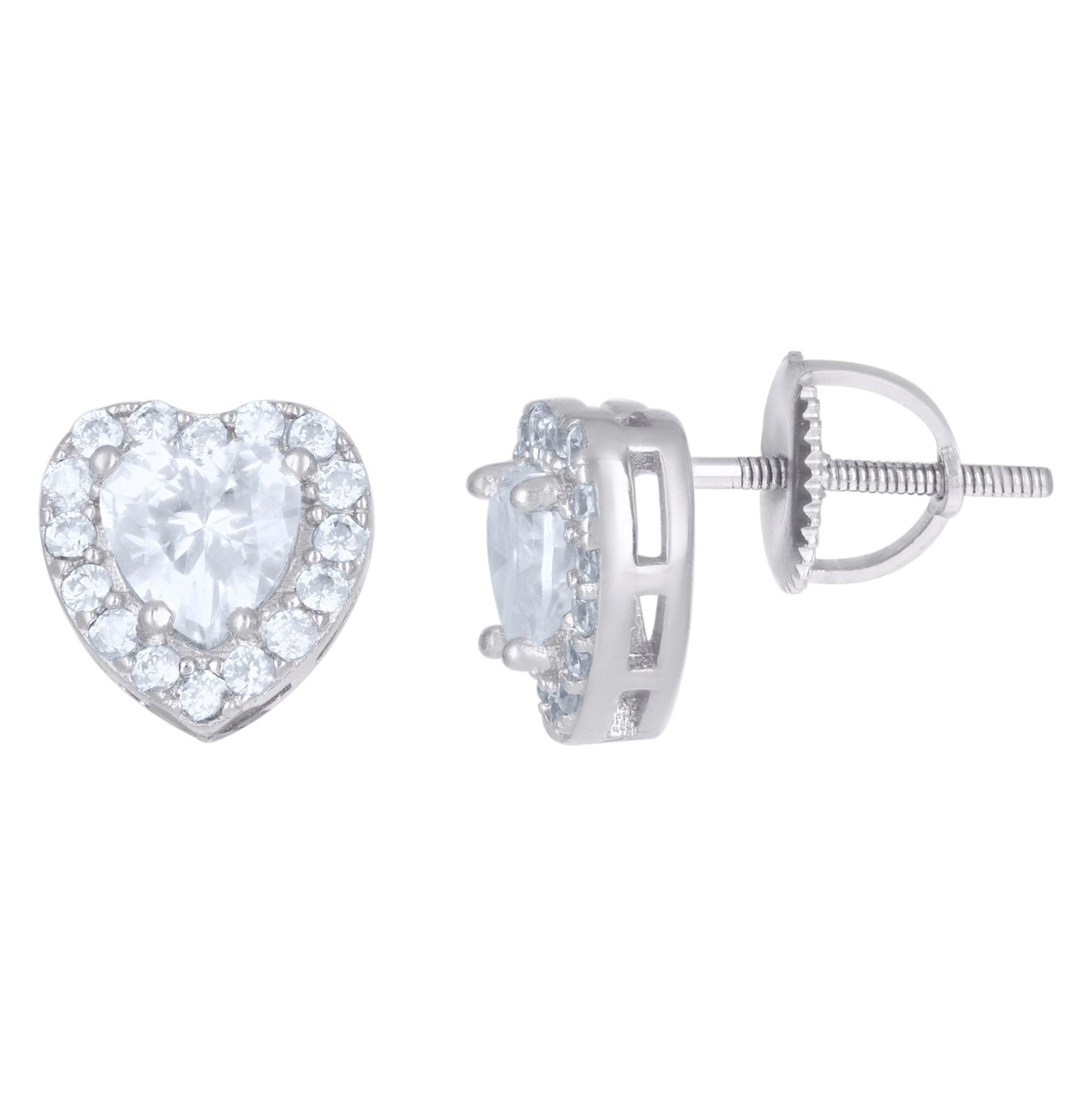 Sterling Silver Or Yellow-Tone Womens Heart Round Cubic-Zirconia Heart Stud Earrings