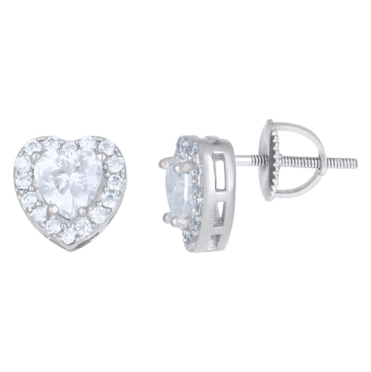Sterling Silver Or Yellow-Tone Womens Heart Round Cubic-Zirconia Heart Stud Earrings