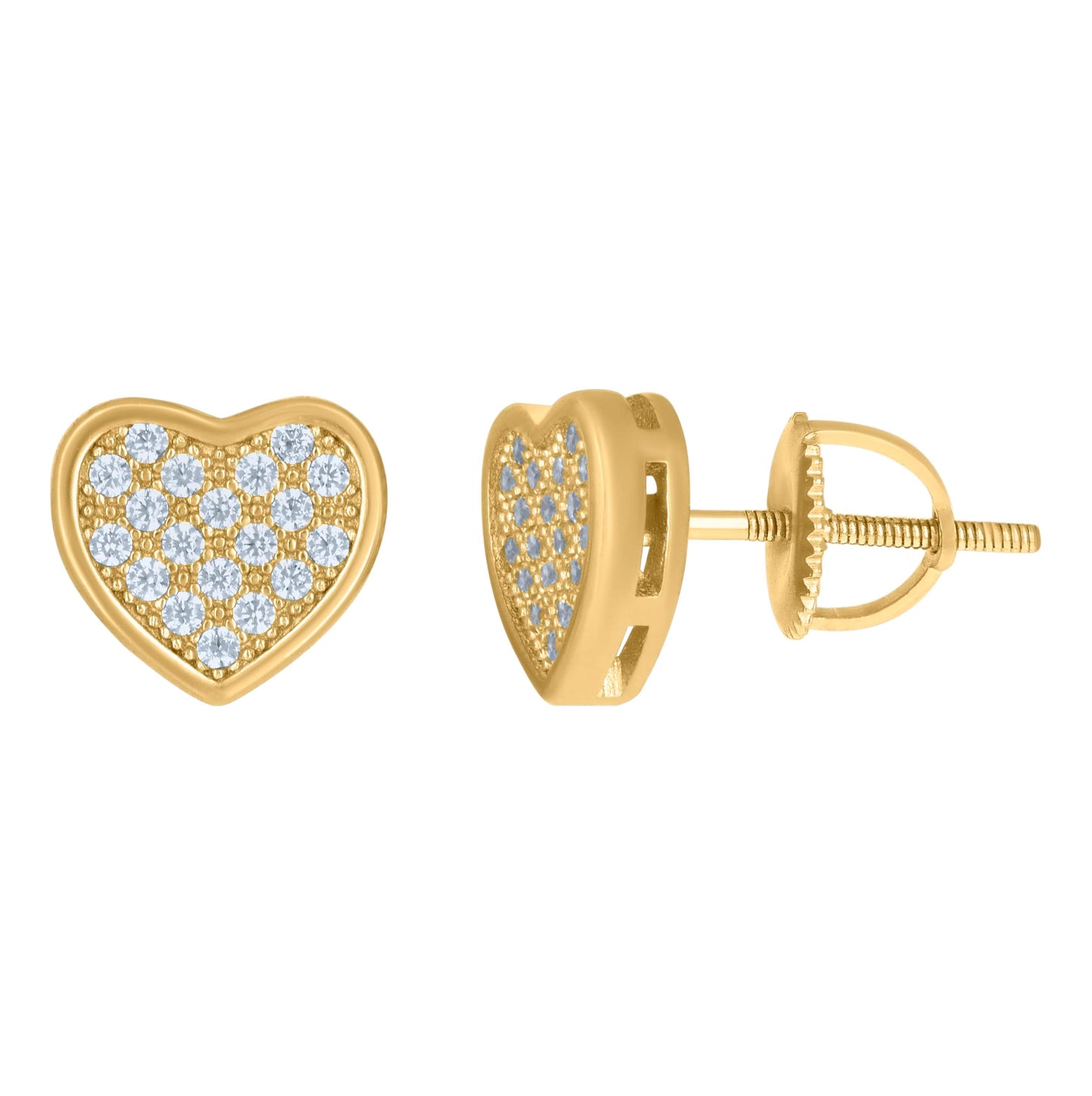Sterling Silver Or Yellow-Tone Womens Cubic-Zirconia Heart Stud Earrings
