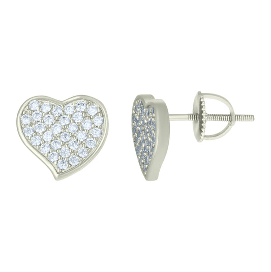 Sterling Silver Or Yellow-Tone Womens Cubic-Zirconia Heart Love & Heart Stud Earrings