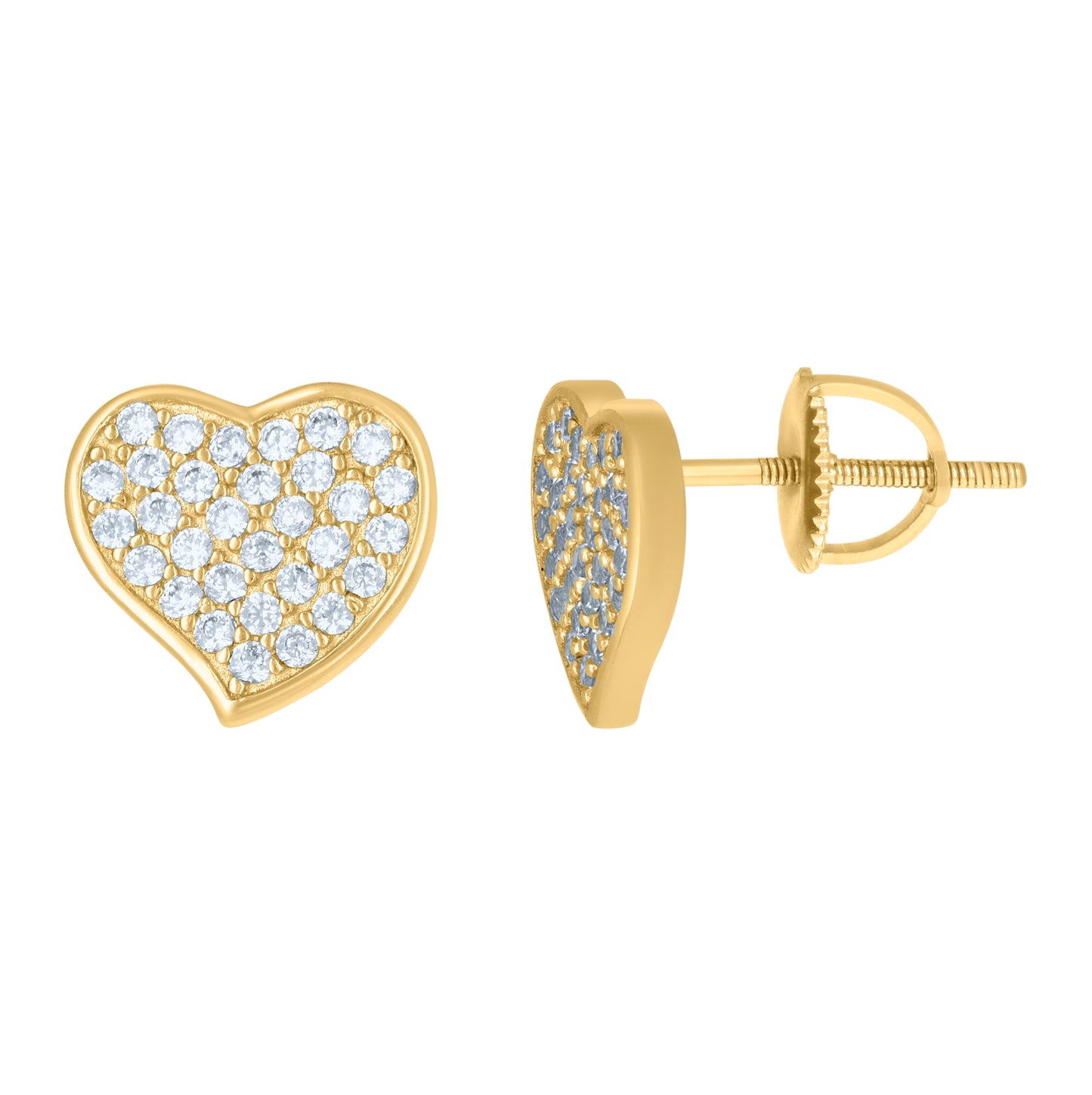 Sterling Silver Or Yellow-Tone Womens Cubic-Zirconia Heart Love & Heart Stud Earrings