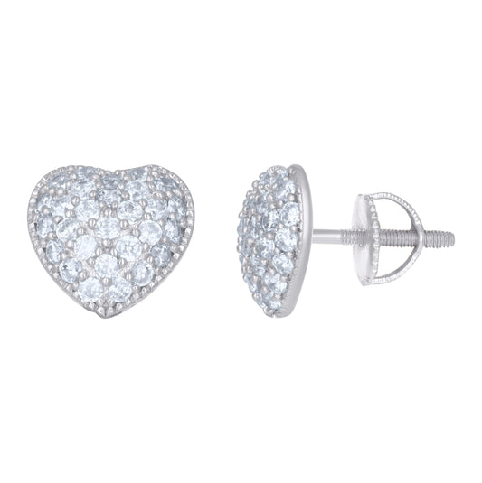 Sterling Silver Womens Cubic-Zirconia Heart Stud Earrings
