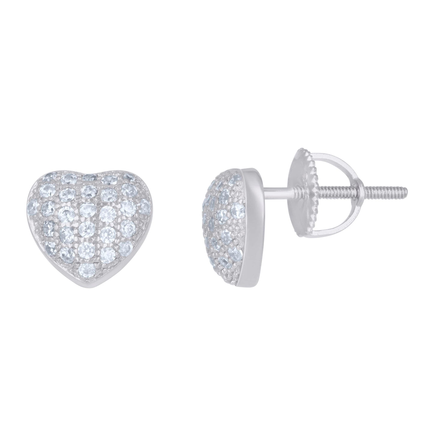 Sterling Silver Womens Cubic-Zirconia Heart Stud Earrings