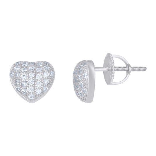 Sterling Silver Womens Cubic-Zirconia Heart Stud Earrings