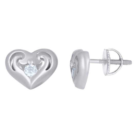 Sterling Silver Womens Cubic-Zirconia Heart Stud Earrings