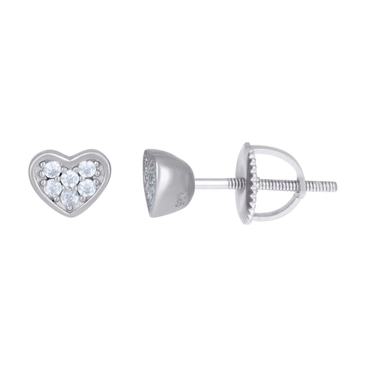 Sterling Silver Womens Cubic-Zirconia Heart Stud Earrings