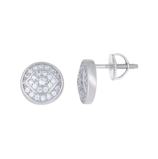 Sterling Silver Or Yellow-Tone Womens Cubic-Zirconia Round Fashion Stud Earrings