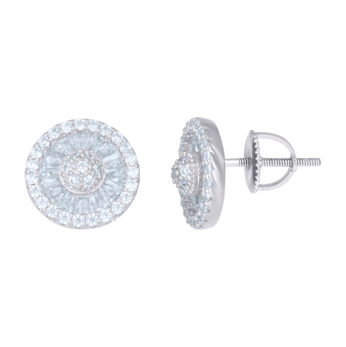 Sterling Silver Or Yellow-Tone Mens Baguette Round Cubic-Zirconia Fashion Stud Earrings