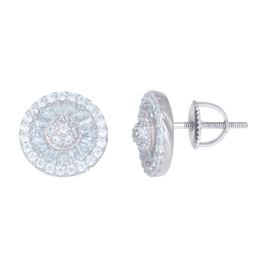Sterling Silver Or Yellow-Tone Mens Baguette Round Cubic-Zirconia Fashion Stud Earrings
