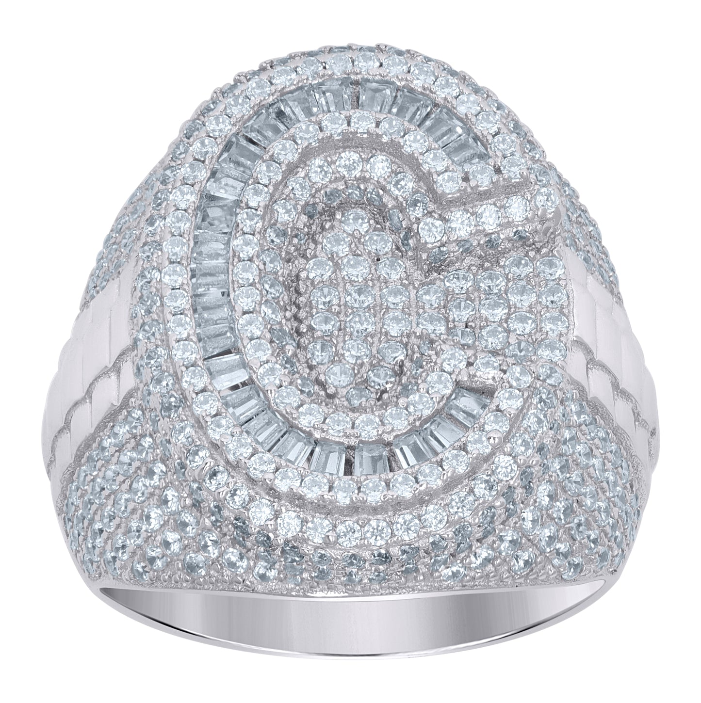Sterling Silver Mens Baguette Cubic-Zirconia Alphabet Initials Ring