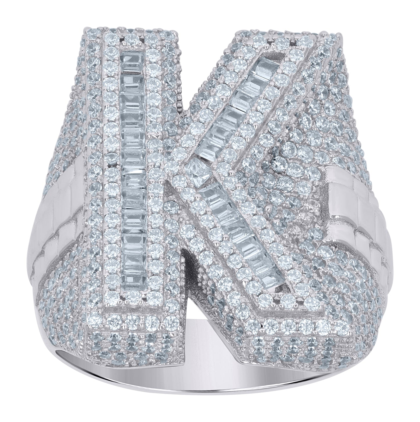 Sterling Silver Mens Baguette Cubic-Zirconia Alphabet Initials Ring