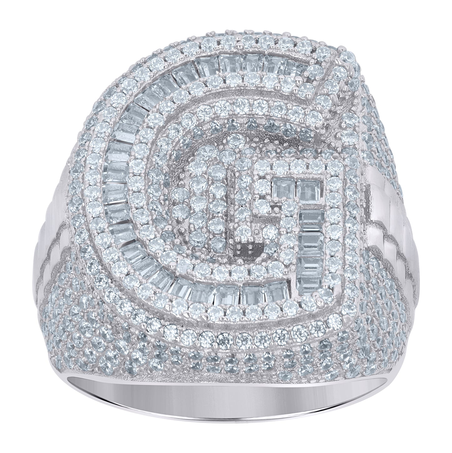Sterling Silver Mens Baguette Cubic-Zirconia Alphabet Initials Ring