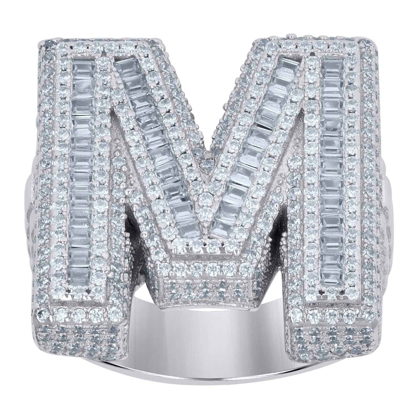 Sterling Silver Mens Baguette Cubic-Zirconia Alphabet Initials Ring